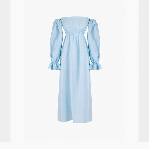 Worn & dry-cleaned once. Sleeper Atlanta Linen Dress in Azure Blue. Size S! - Picture 1 of 11
